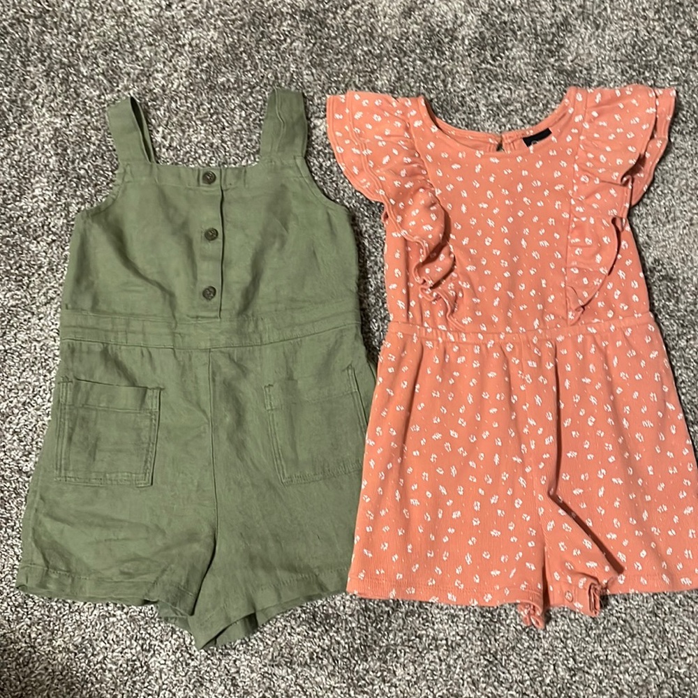 Rompers size 2T/3T. Green—Old Navy and Coral Floral—Art Class Target